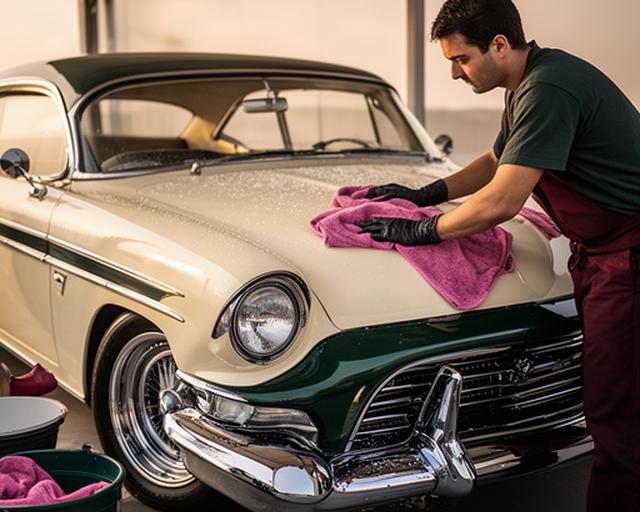 Lavaggio manuale di un’auto d’epoca con panno in microfibra