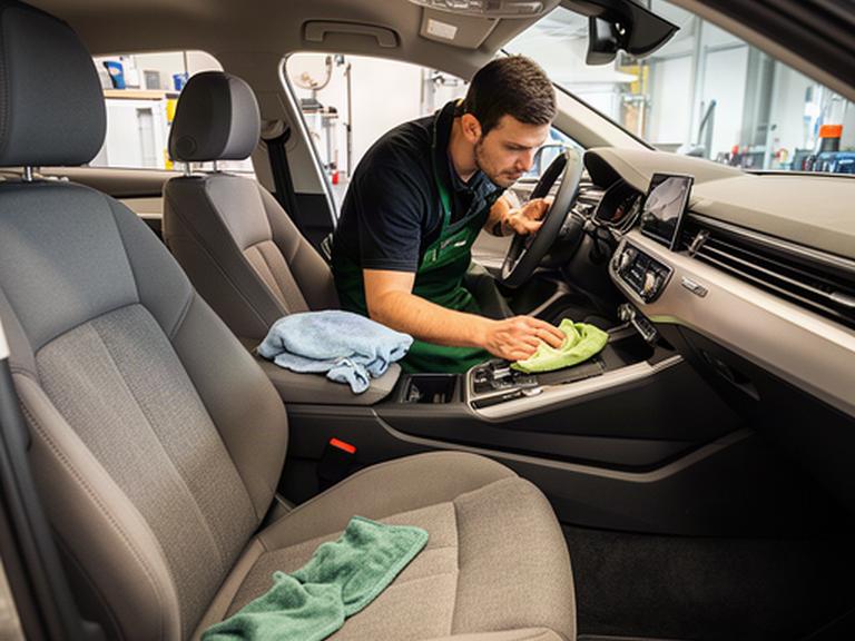 Pulizia professionale dei sedili e della plancia di un’auto
